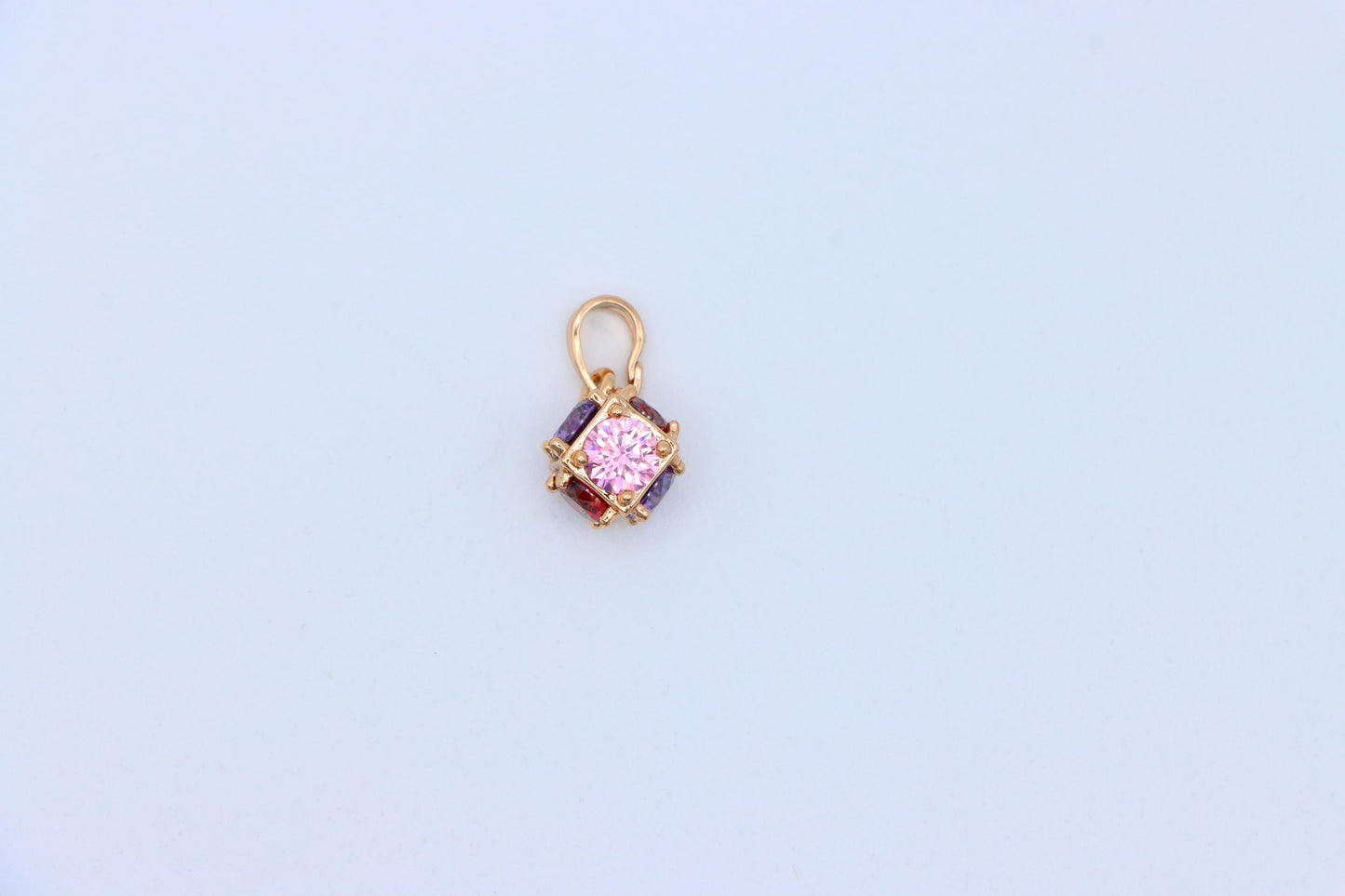 Cube Design Rose Gold Pendant with Multicolor Stones, XPPT1563 (2144-3)