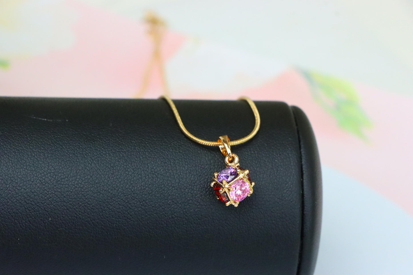 Cube Design Rose Gold Pendant with Multicolor Stones, XPPT1563 (2144-3)