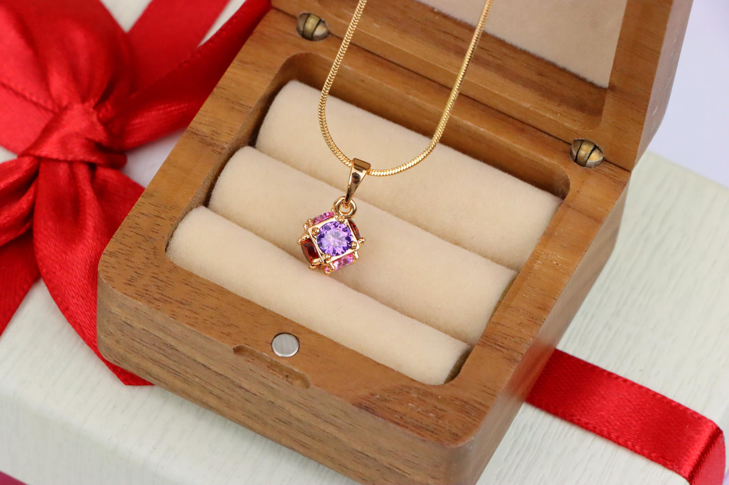 Cube Design Rose Gold Pendant with Multicolor Stones, XPPT1563 (2144-3)