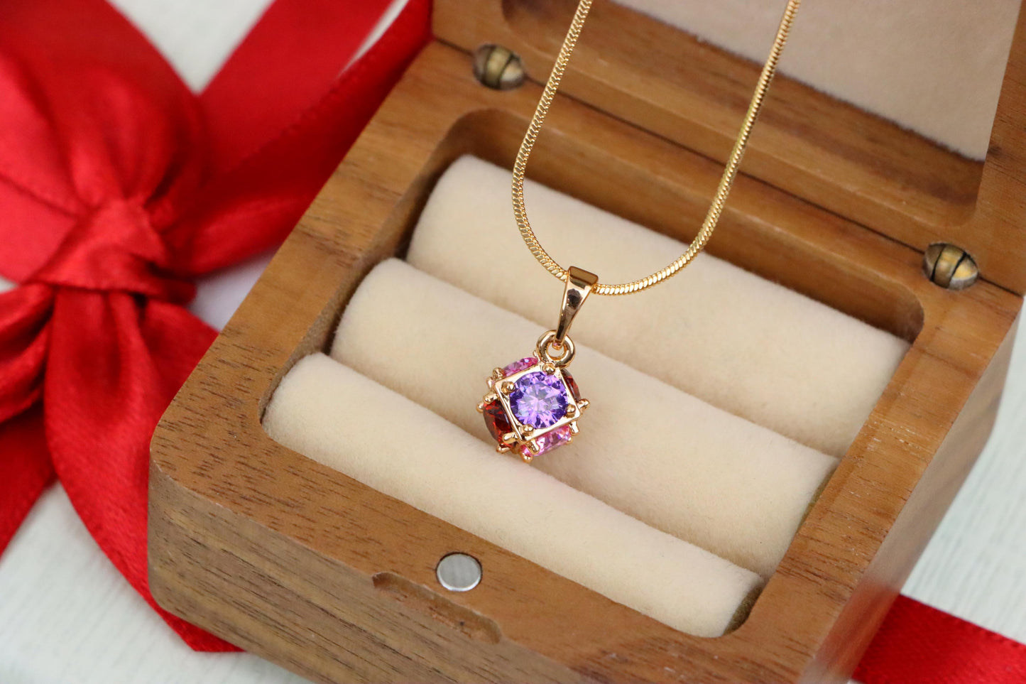 Cube Design Rose Gold Pendant with Multicolor Stones, XPPT1563 (2144-3)