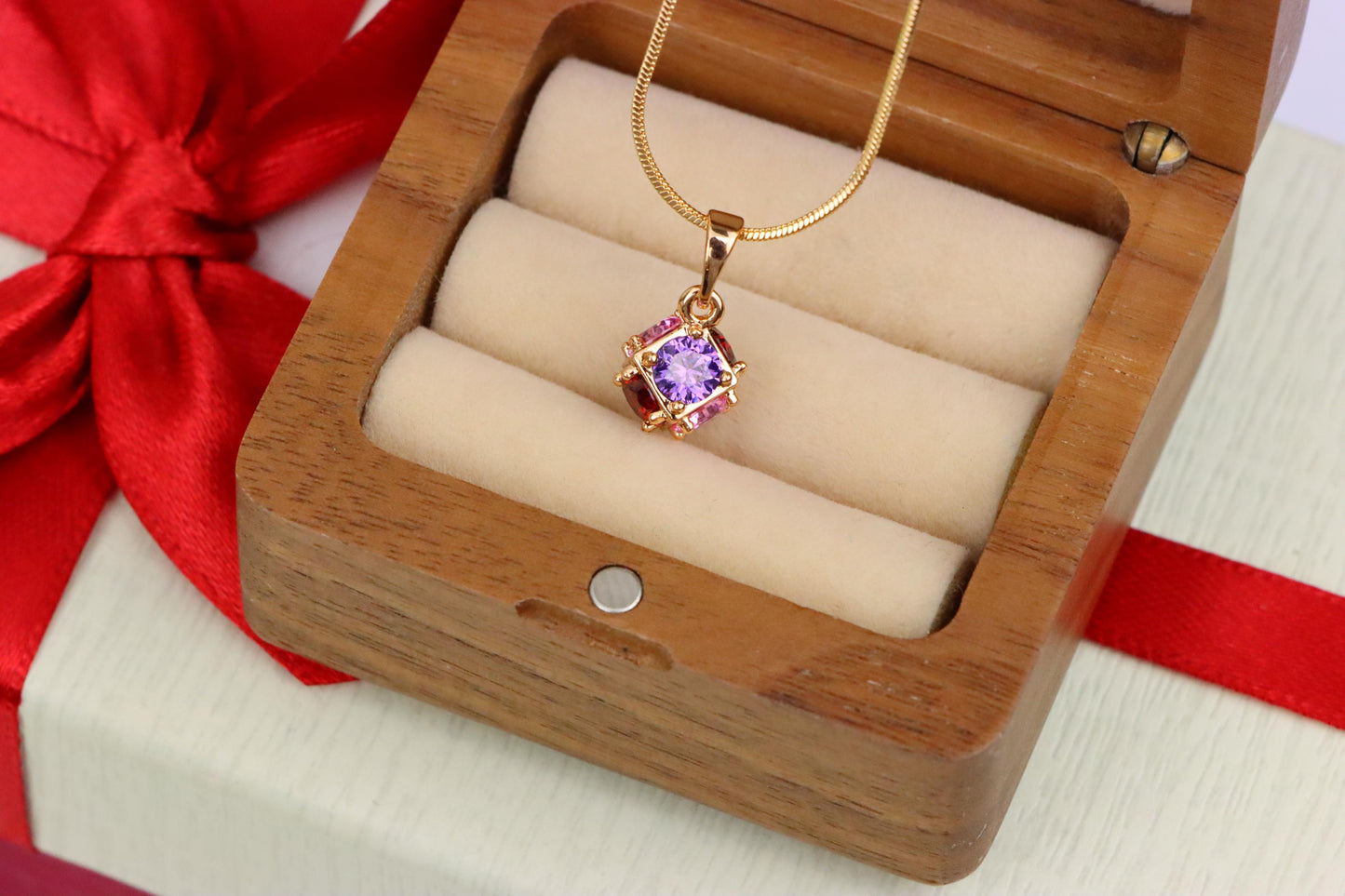 Cube Design Rose Gold Pendant with Multicolor Stones, XPPT1563 (2144-3)