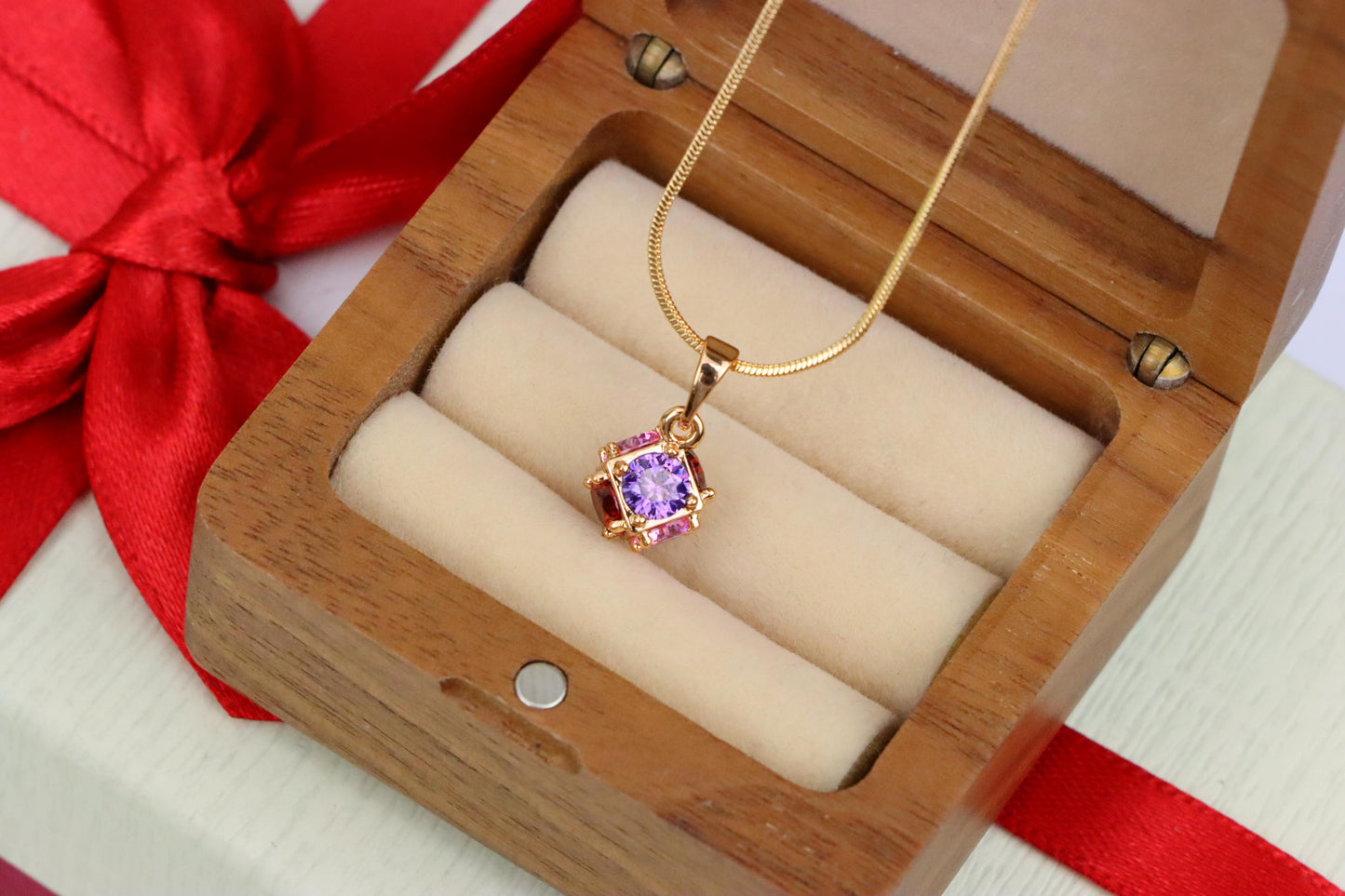 Cube Design Rose Gold Pendant with Multicolor Stones, XPPT1563 (2144-3)
