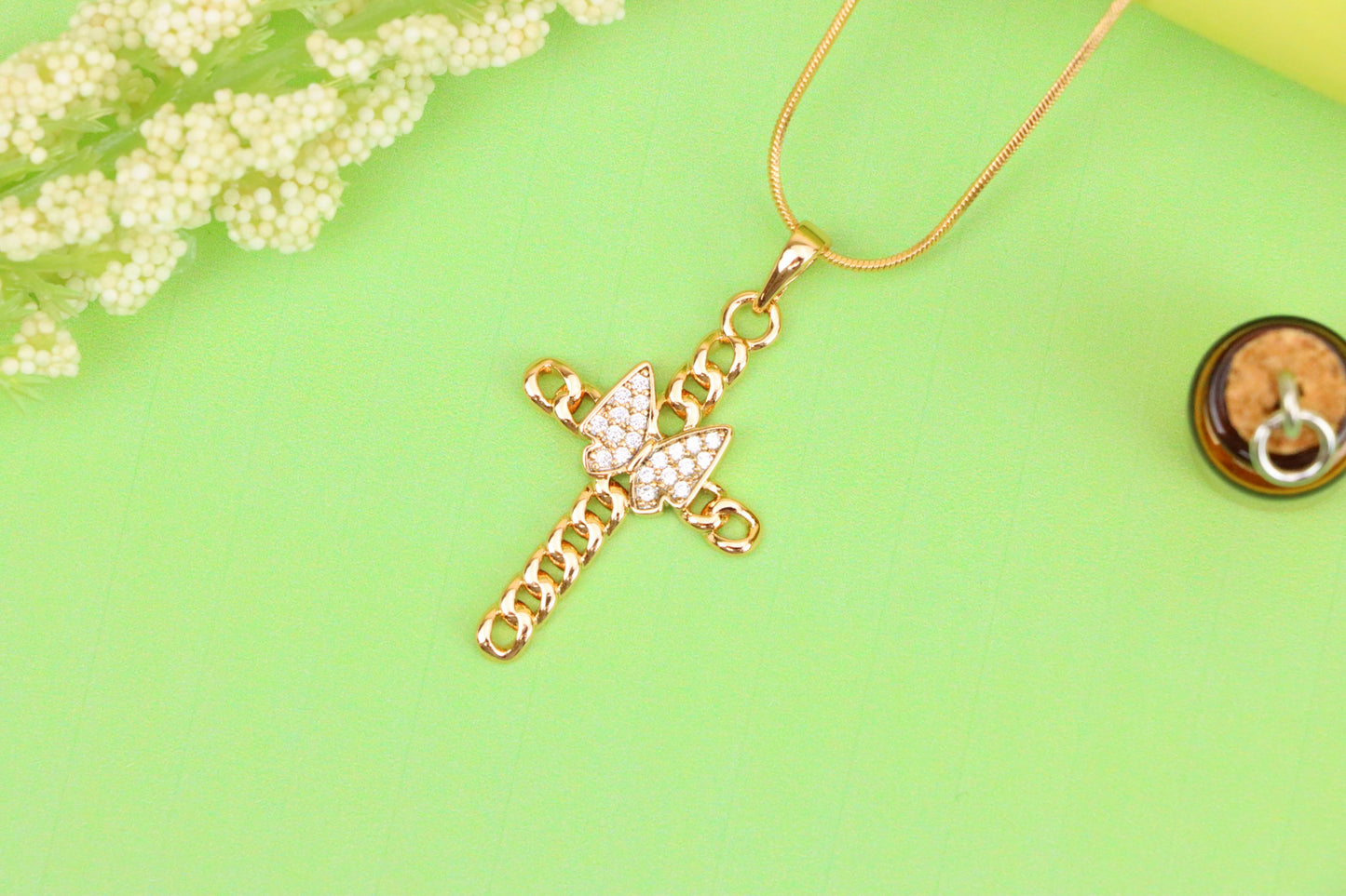 Butterfly Cross Rose Gold Pendant with Chain Detail, XPPT1566 (2144-6)