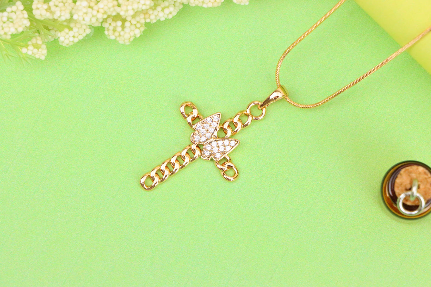Butterfly Cross Rose Gold Pendant with Chain Detail, XPPT1566 (2144-6)