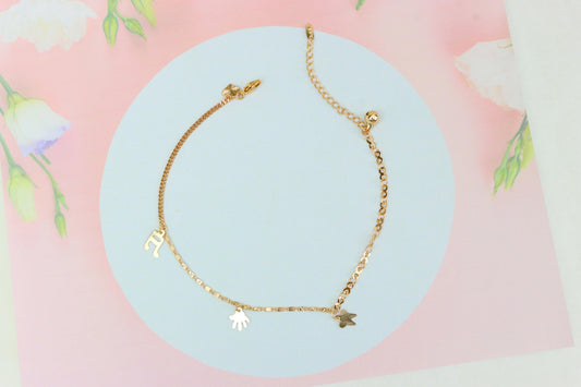 Rose Gold Plated Anklet with Charms and Dual Textured Chain Design, XPAL1183 (2119-2)