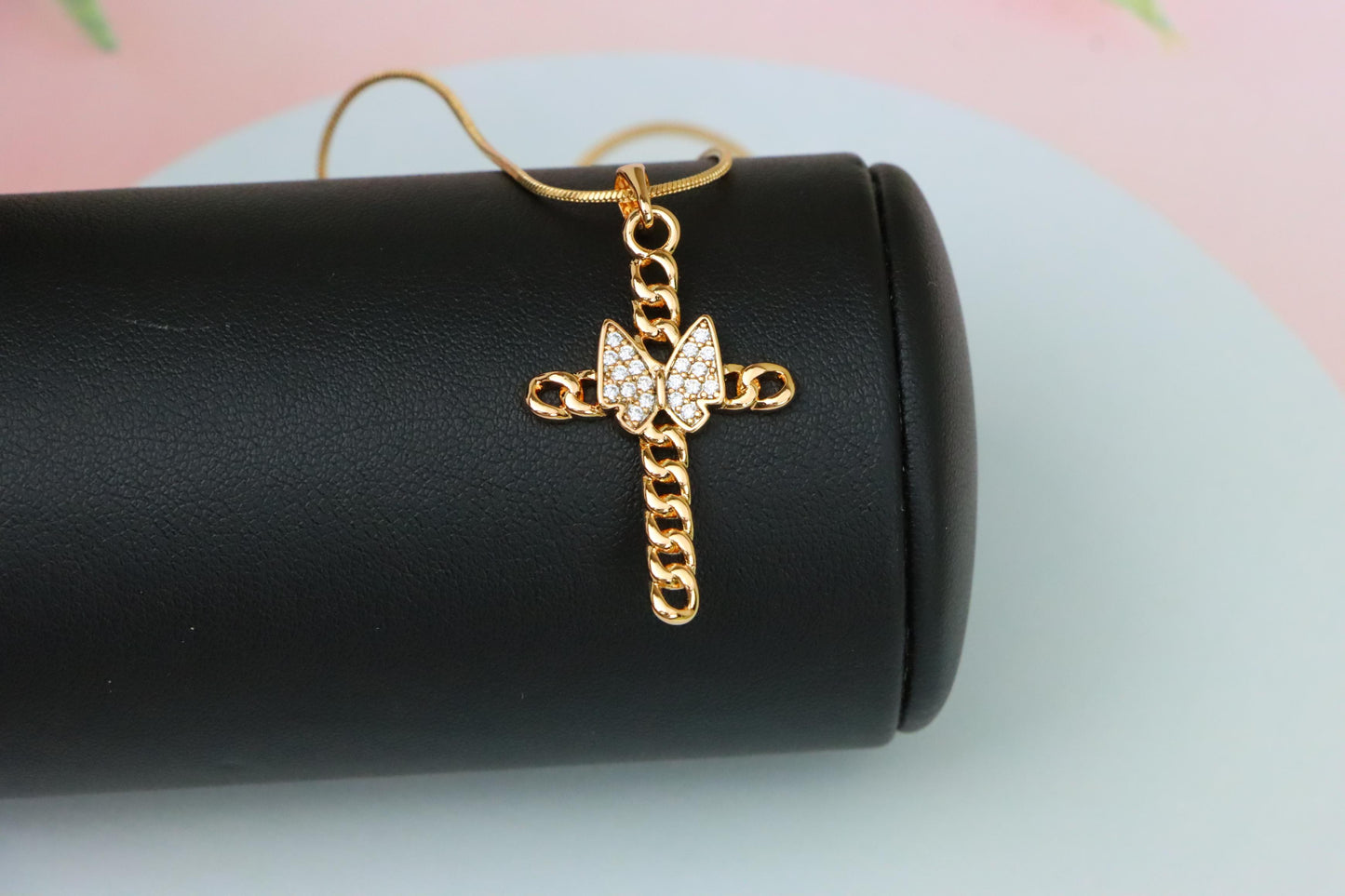 Butterfly Cross Rose Gold Pendant with Chain Detail, XPPT1566 (2144-6)