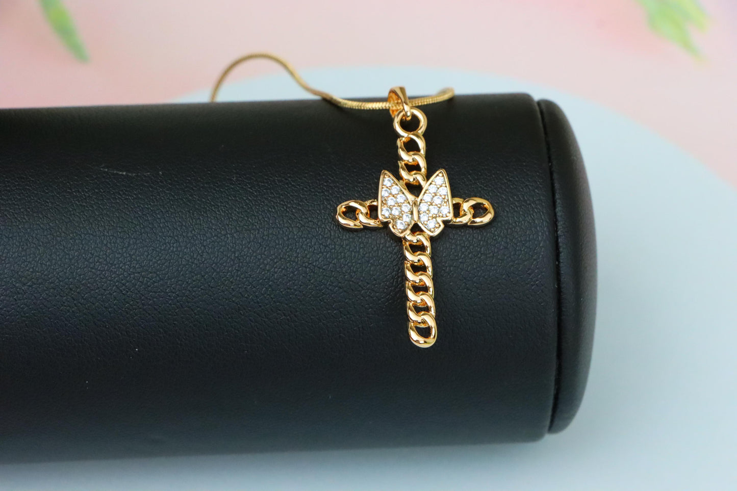 Butterfly Cross Rose Gold Pendant with Chain Detail, XPPT1566 (2144-6)