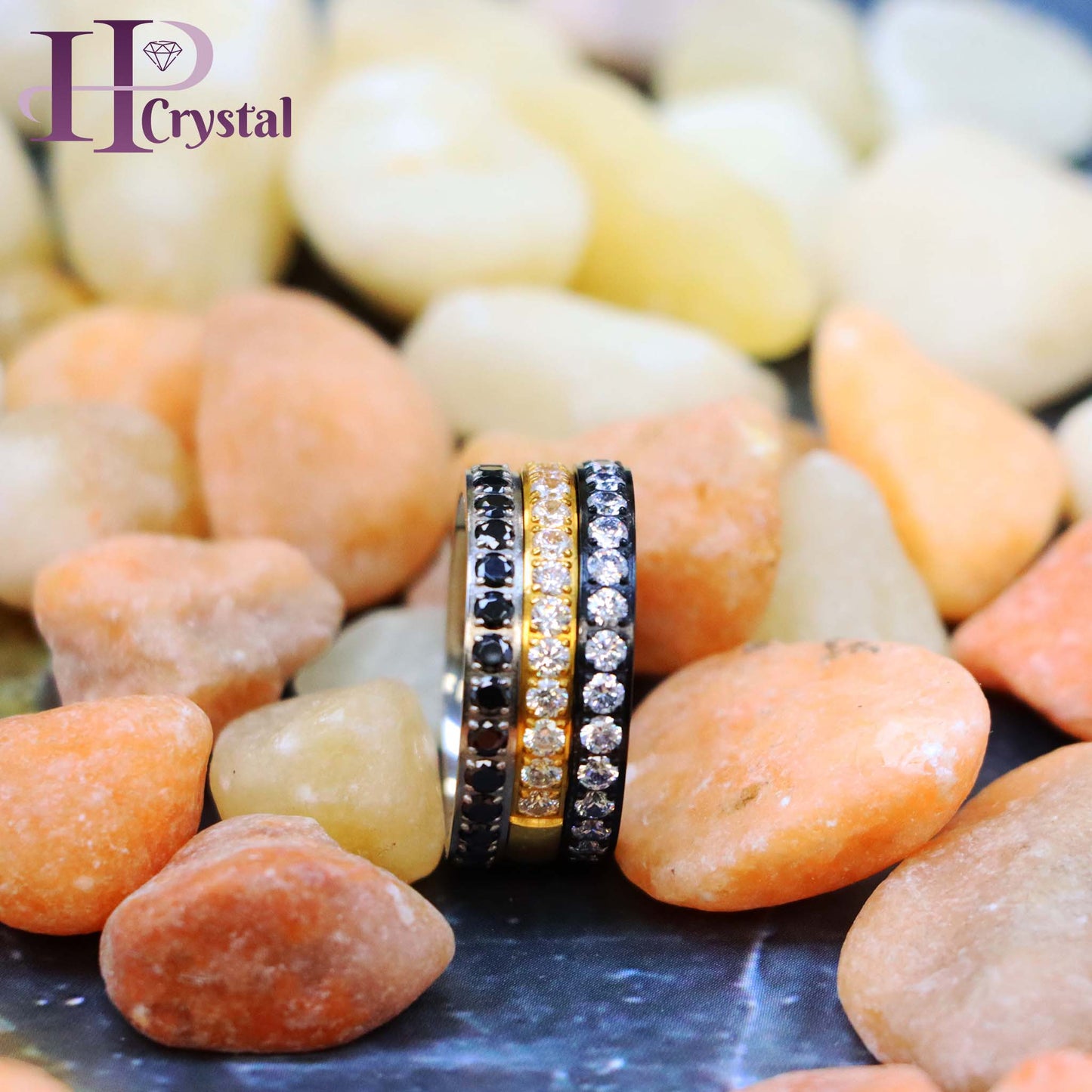 Men’s Titanium Gold & Black IP Plated Full Eternity CZ Ring – Wedding Band