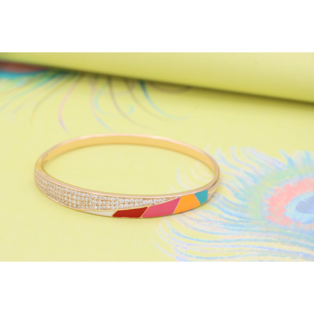 Rose Gold Bangle with Colorful Enamel and Sparkling CZ Stones, XPBL0429 (2043-9)
