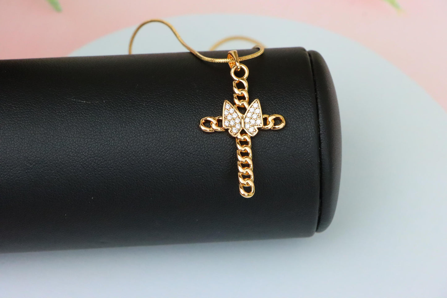 Butterfly Cross Rose Gold Pendant with Chain Detail, XPPT1566 (2144-6)