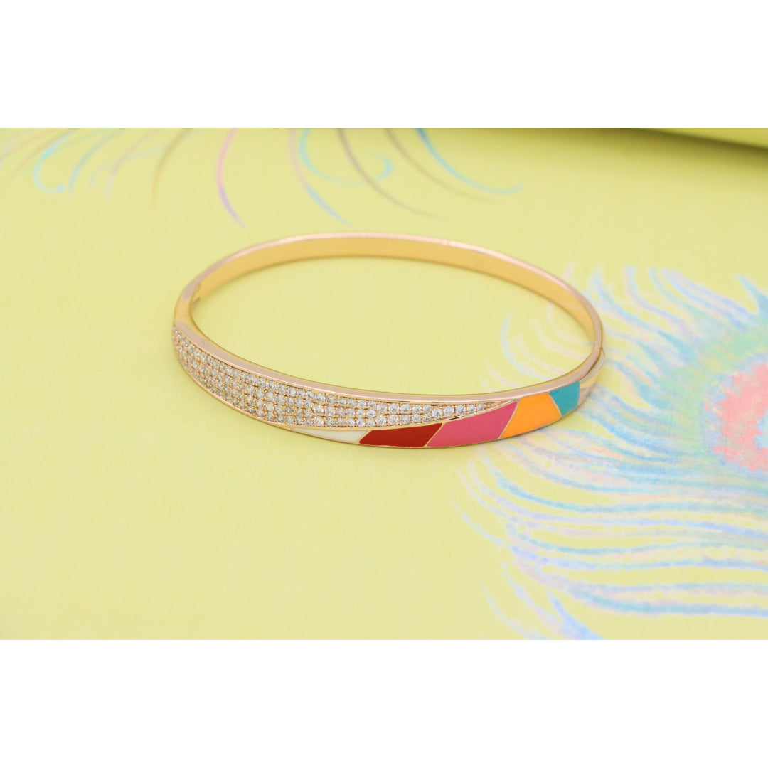Rose Gold Bangle with Colorful Enamel and Sparkling CZ Stones, XPBL0429 (2043-9)