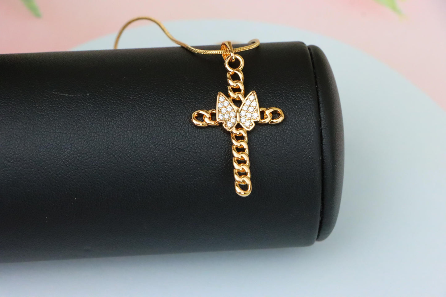 Butterfly Cross Rose Gold Pendant with Chain Detail, XPPT1566 (2144-6)