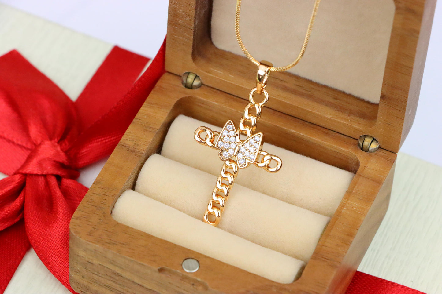 Butterfly Cross Rose Gold Pendant with Chain Detail, XPPT1566 (2144-6)