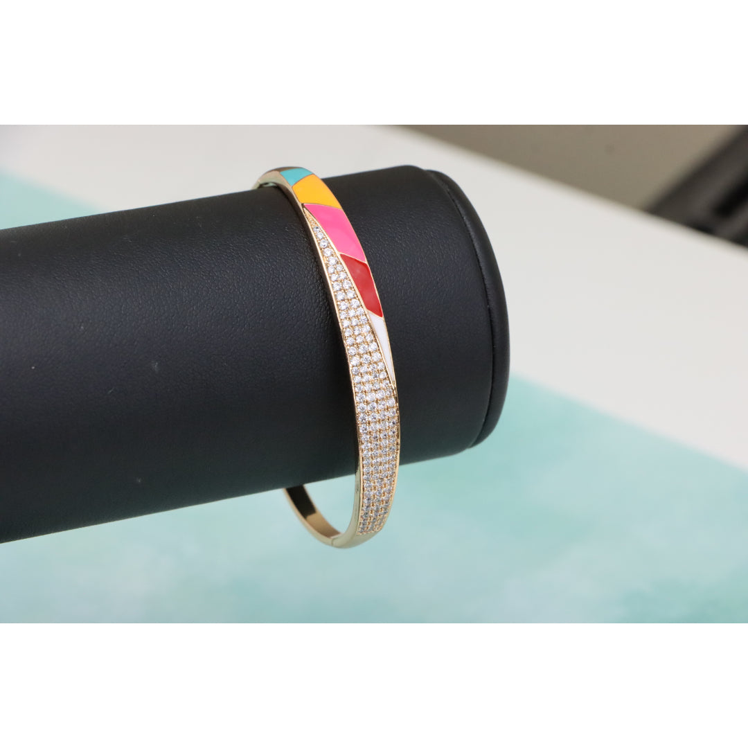Rose Gold Bangle with Colorful Enamel and Sparkling CZ Stones, XPBL0429 (2043-9)