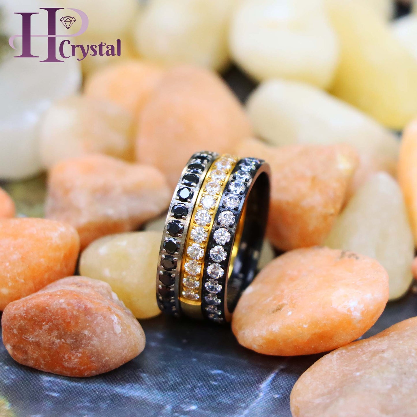 Men’s Titanium Gold & Black IP Plated Full Eternity CZ Ring – Wedding Band