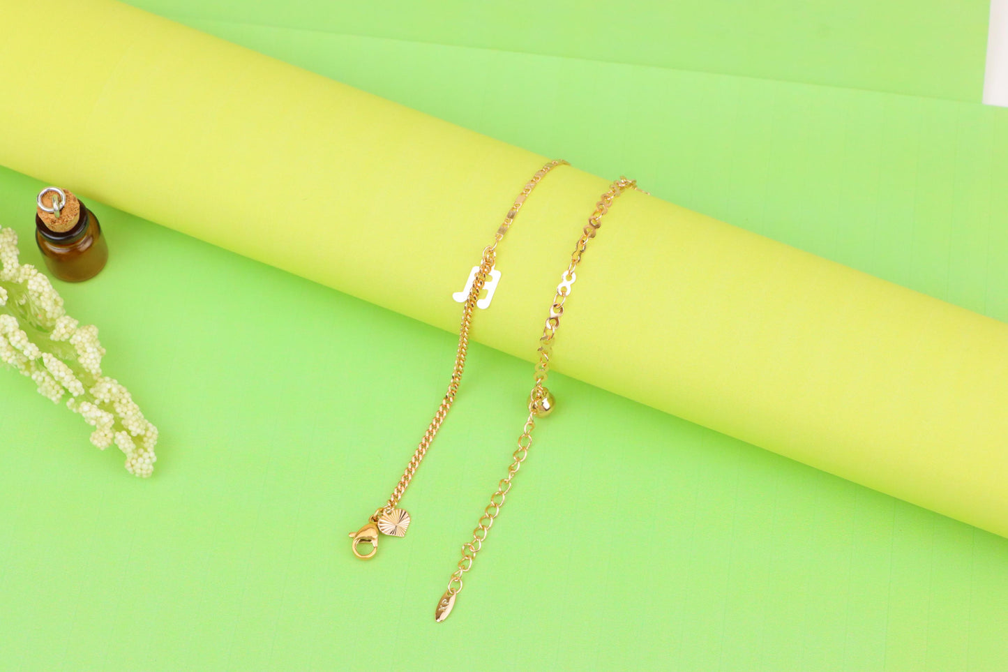 Rose Gold Plated Anklet with Charms and Dual Textured Chain Design, XPAL1183 (2119-2)