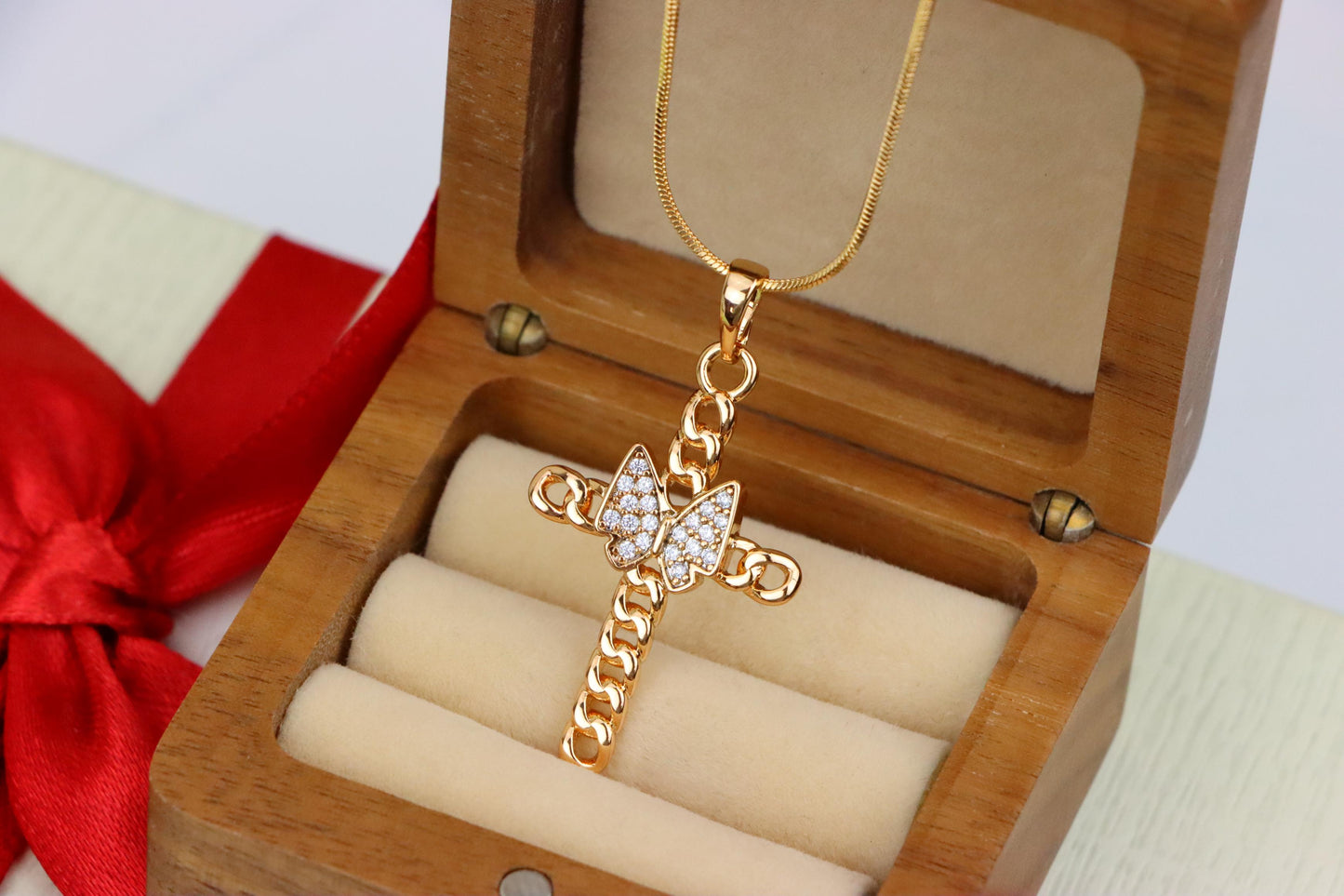 Butterfly Cross Rose Gold Pendant with Chain Detail, XPPT1566 (2144-6)