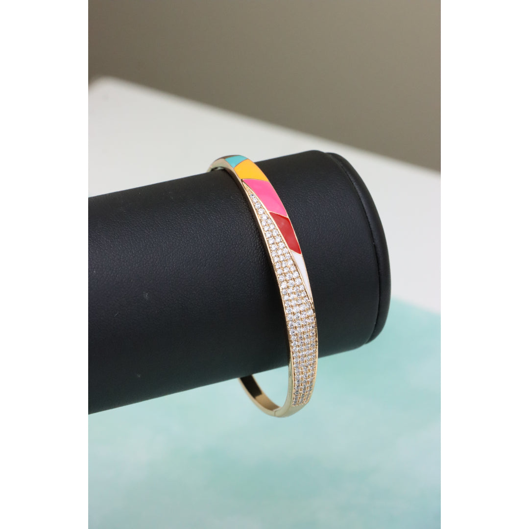 Rose Gold Bangle with Colorful Enamel and Sparkling CZ Stones, XPBL0429 (2043-9)
