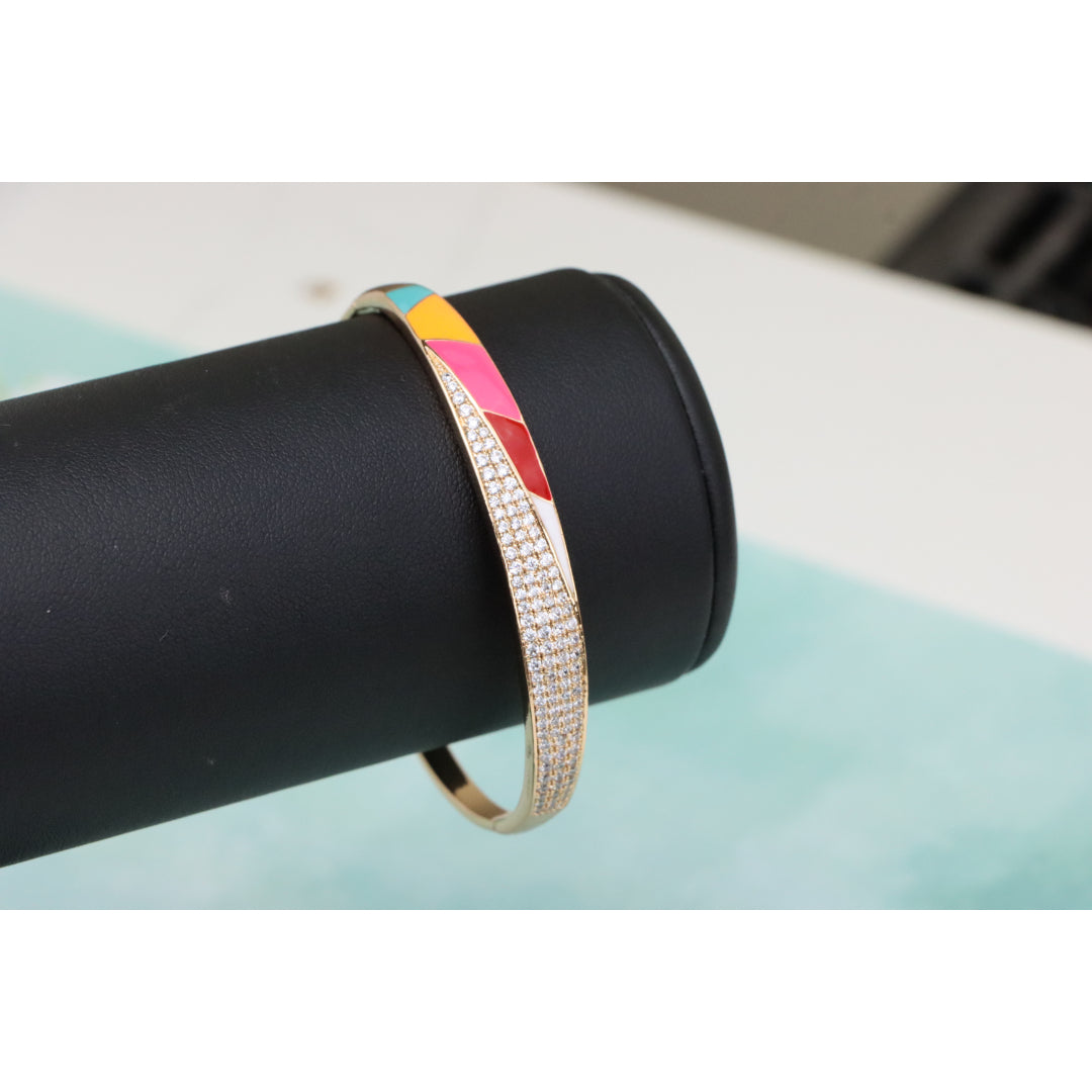 Rose Gold Bangle with Colorful Enamel and Sparkling CZ Stones, XPBL0429 (2043-9)