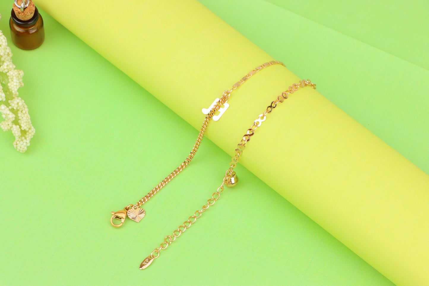 Rose Gold Plated Anklet with Charms and Dual Textured Chain Design, XPAL1183 (2119-2)