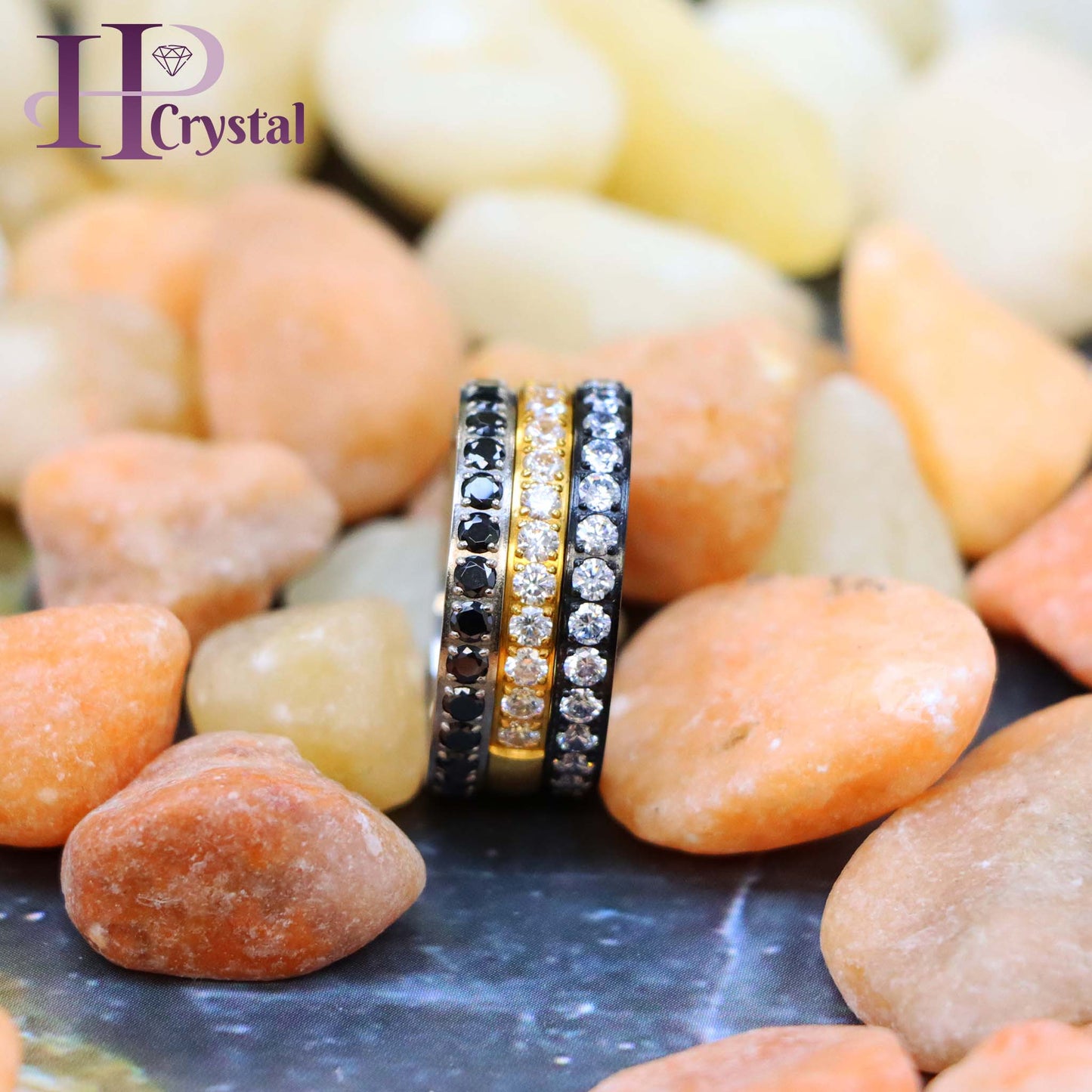 Men’s Titanium Gold & Black IP Plated Full Eternity CZ Ring – Wedding Band