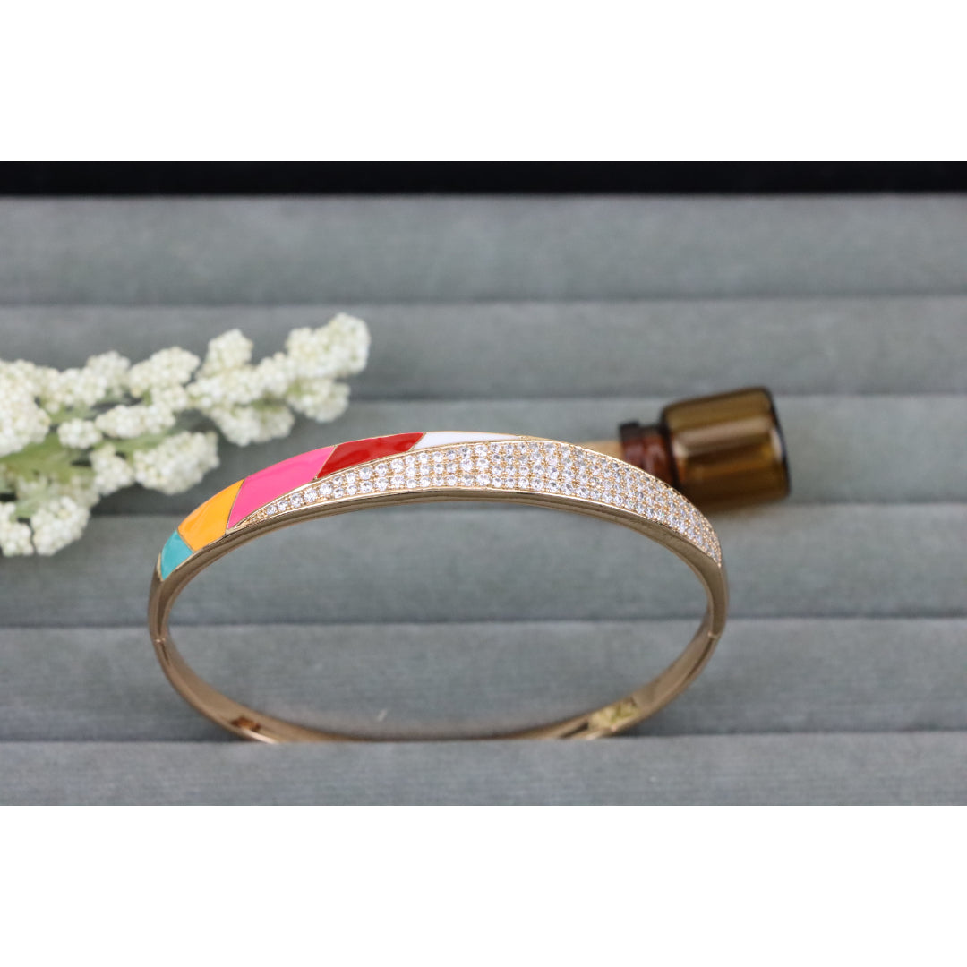 Rose Gold Bangle with Colorful Enamel and Sparkling CZ Stones, XPBL0429 (2043-9)