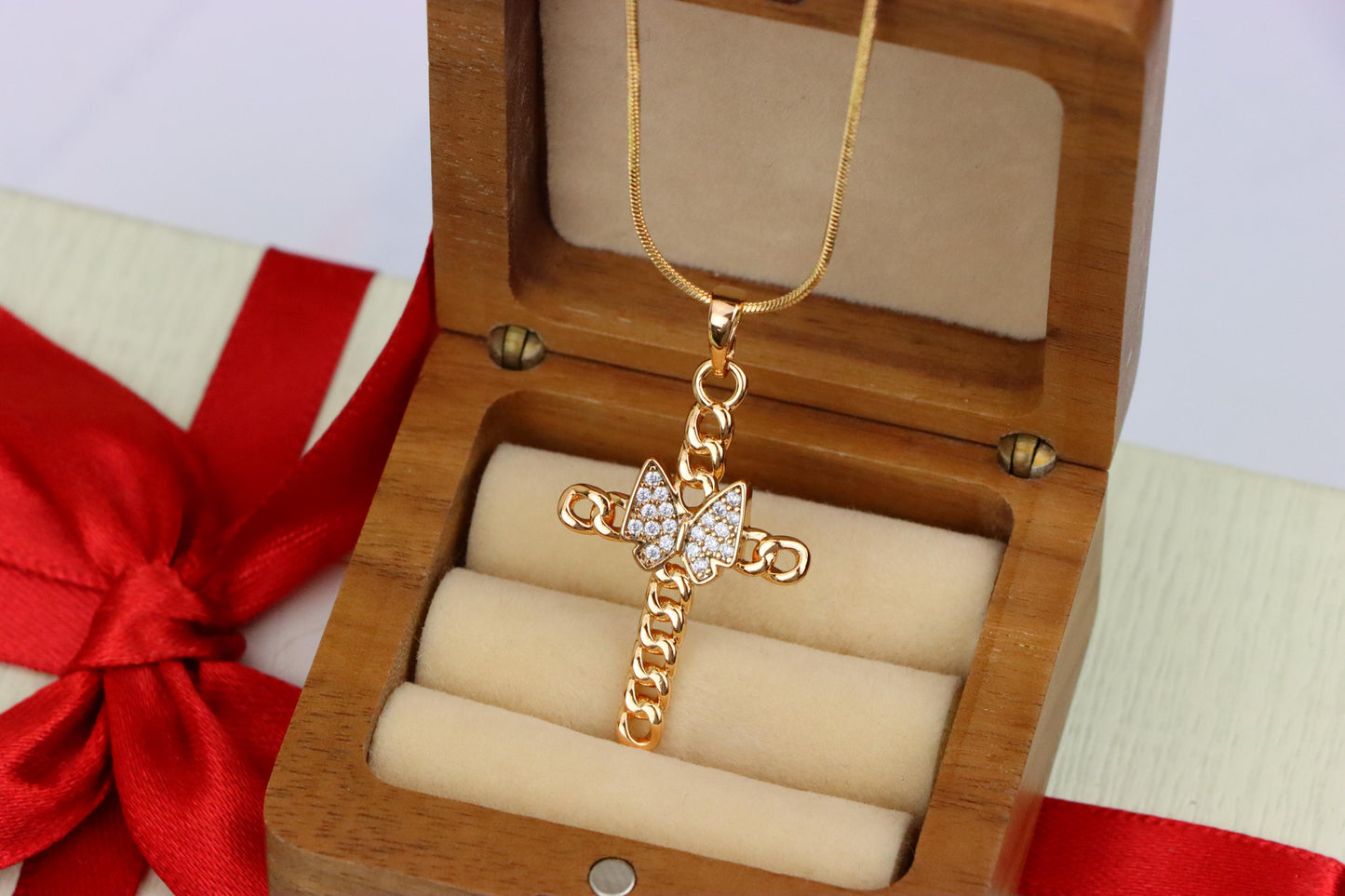 Butterfly Cross Rose Gold Pendant with Chain Detail, XPPT1566 (2144-6)