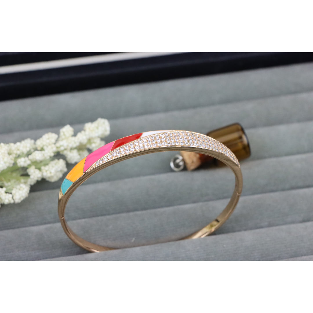 Rose Gold Bangle with Colorful Enamel and Sparkling CZ Stones, XPBL0429 (2043-9)