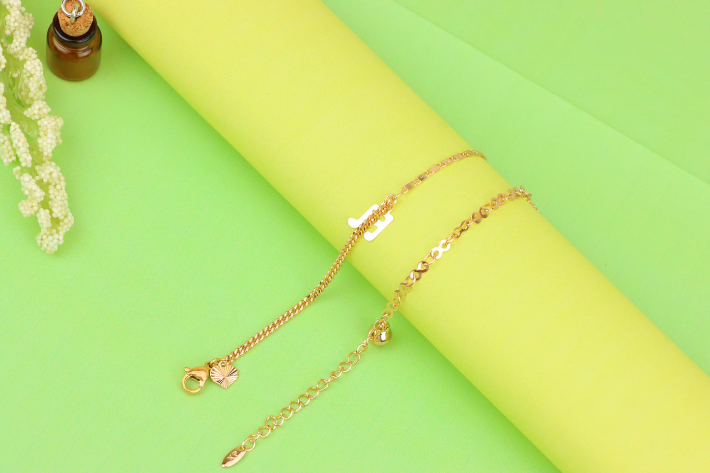 Rose Gold Plated Anklet with Charms and Dual Textured Chain Design, XPAL1183 (2119-2)
