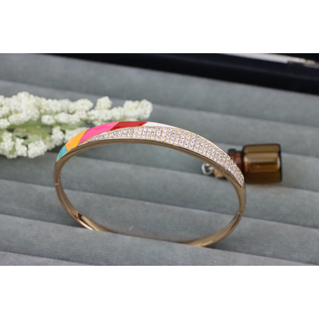 Rose Gold Bangle with Colorful Enamel and Sparkling CZ Stones, XPBL0429 (2043-9)
