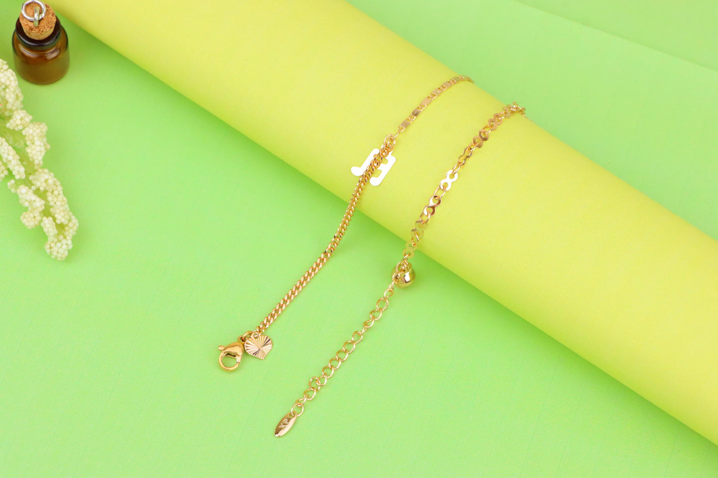 Rose Gold Plated Anklet with Charms and Dual Textured Chain Design, XPAL1183 (2119-2)