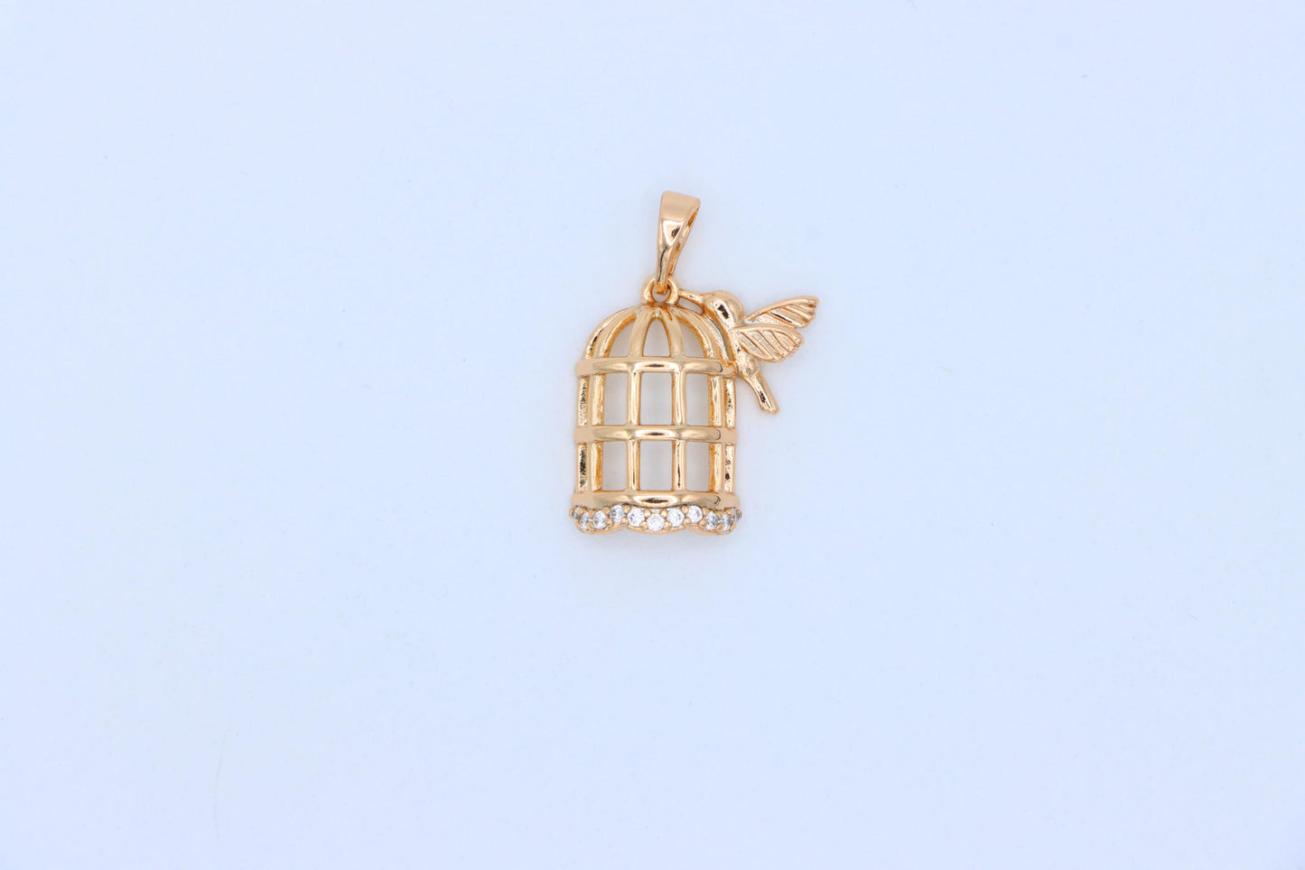 Birdcage Rose Gold Pendant with Crystals and Bird, XPPT1567 (2144-7)
