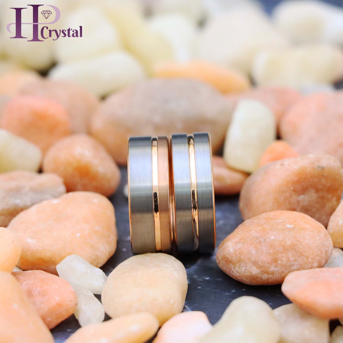 Rose Gold IP Plated Inside & Groove Brushed Center Tungsten Ring