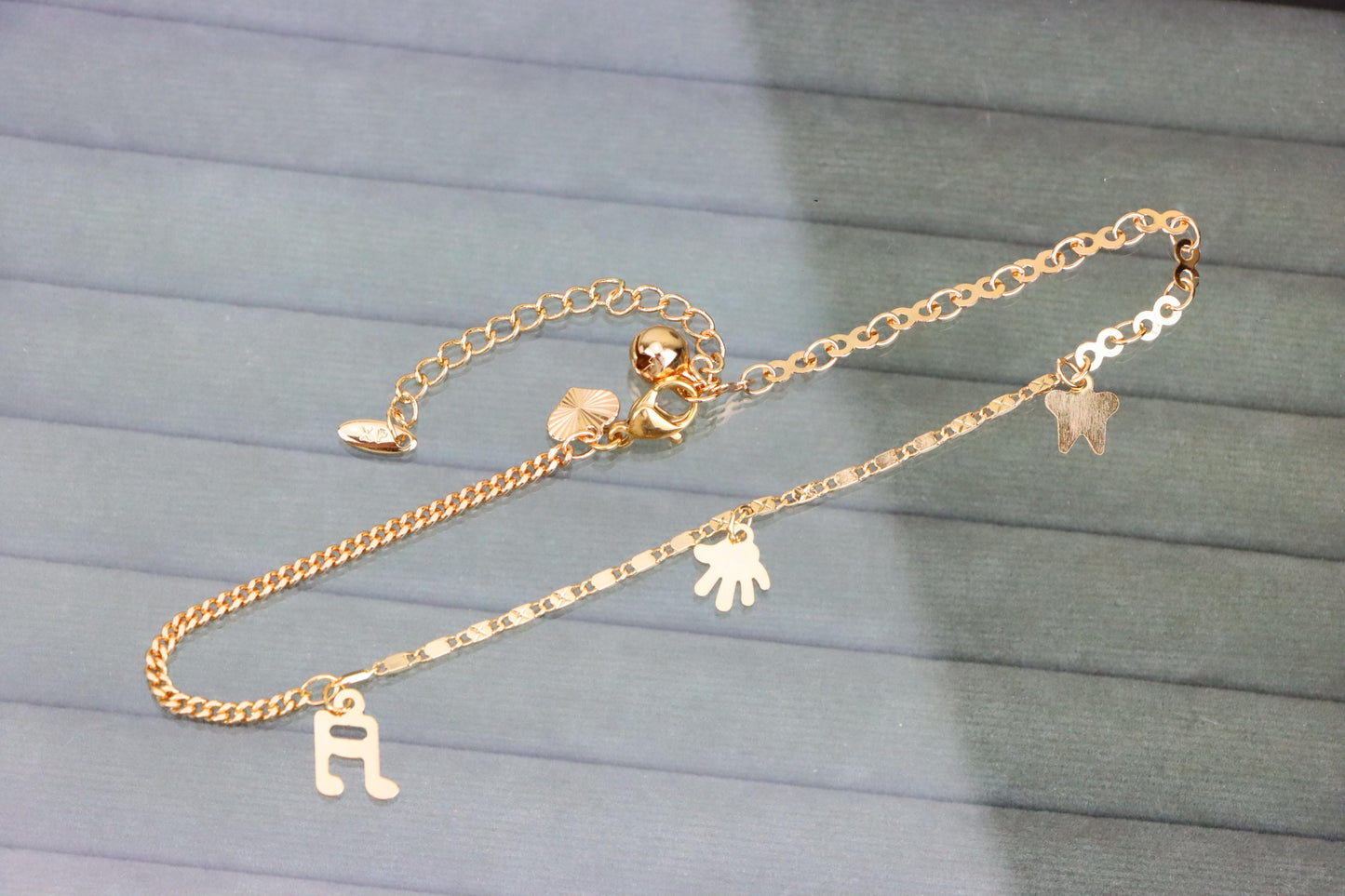 Rose Gold Plated Anklet with Charms and Dual Textured Chain Design, XPAL1183 (2119-2)