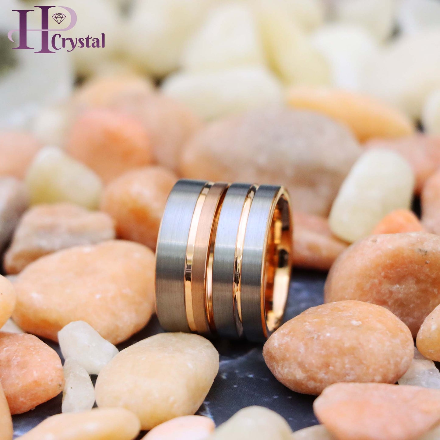Rose Gold IP Plated Inside & Groove Brushed Center Tungsten Ring