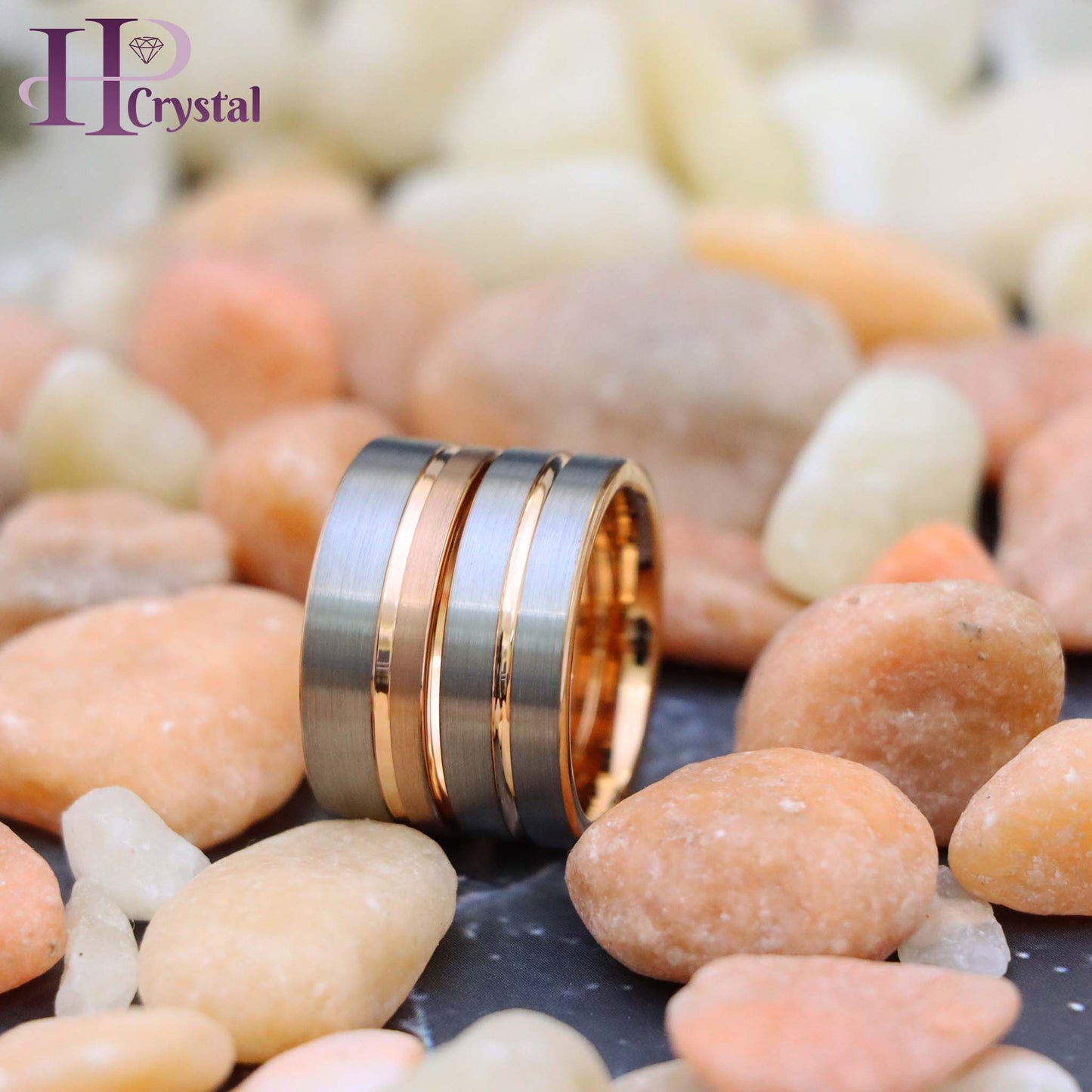 Rose Gold IP Plated Inside & Groove Brushed Center Tungsten Ring