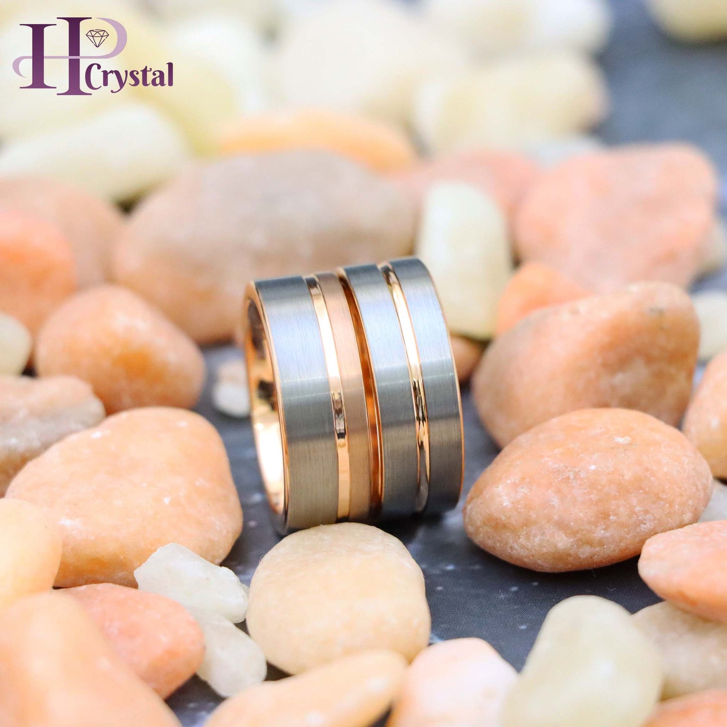 Rose Gold IP Plated Inside & Groove Brushed Center Tungsten Ring