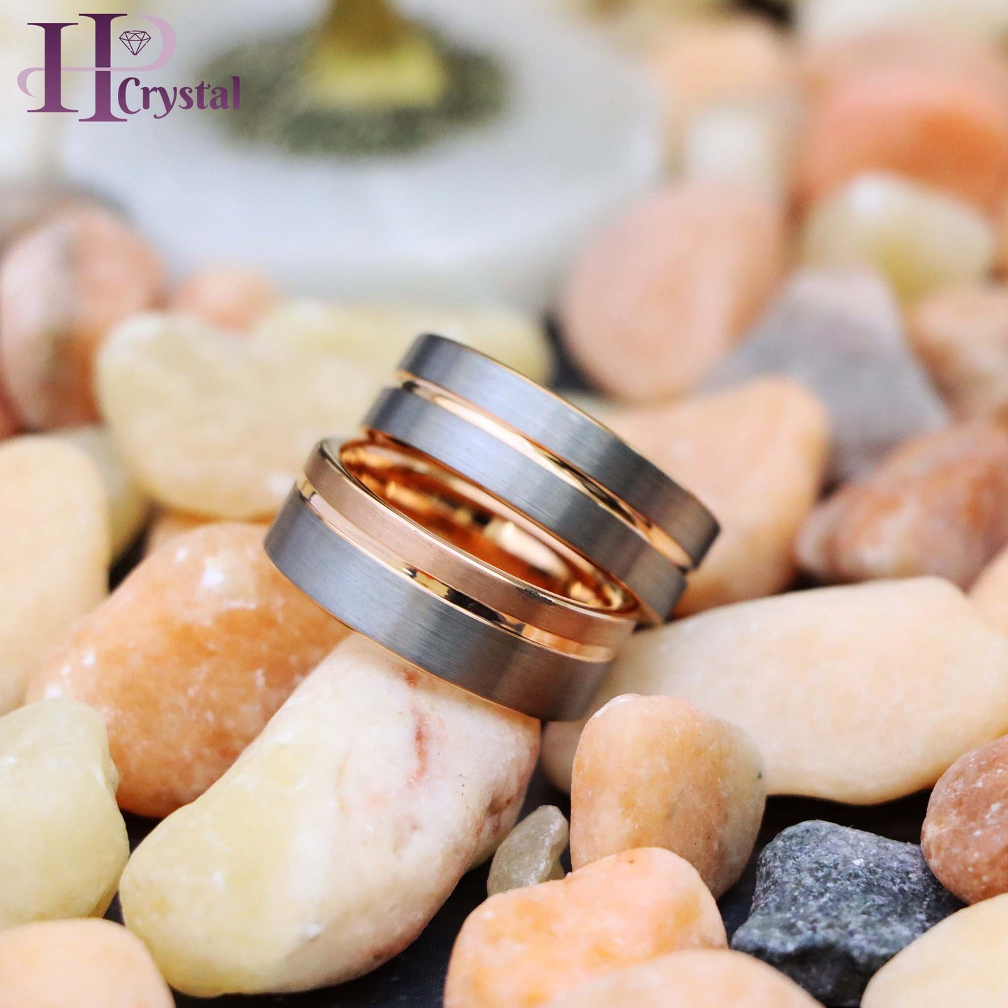 Rose Gold IP Plated Inside & Groove Brushed Center Tungsten Ring