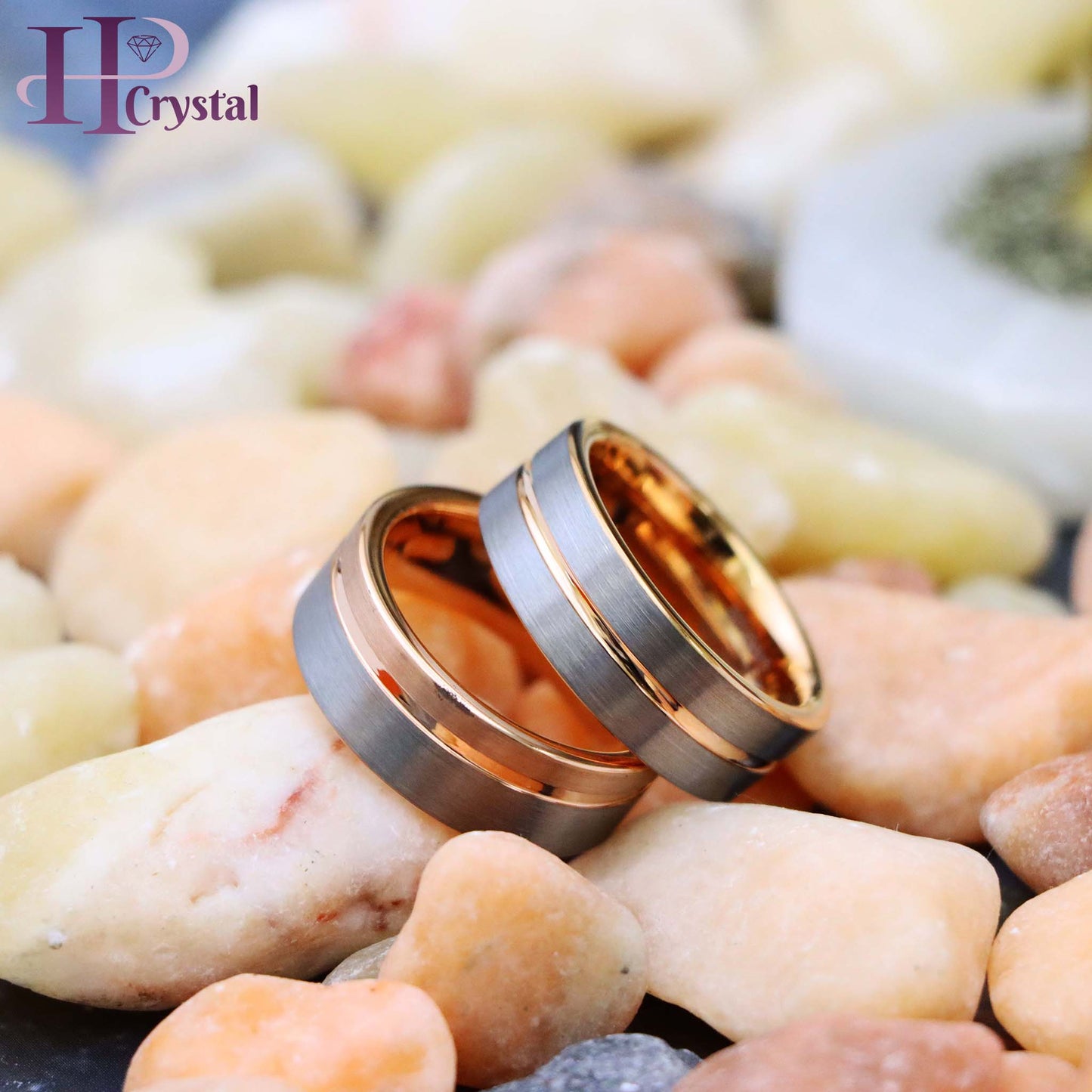 Rose Gold IP Plated Inside & Groove Brushed Center Tungsten Ring