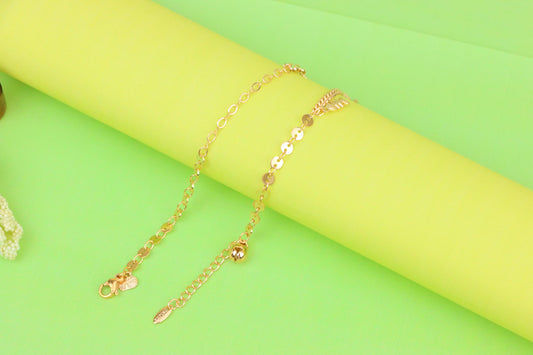 Rose Gold Leaf Charm Anklet with Moon Pendant, XPAL1184 (2119-3)