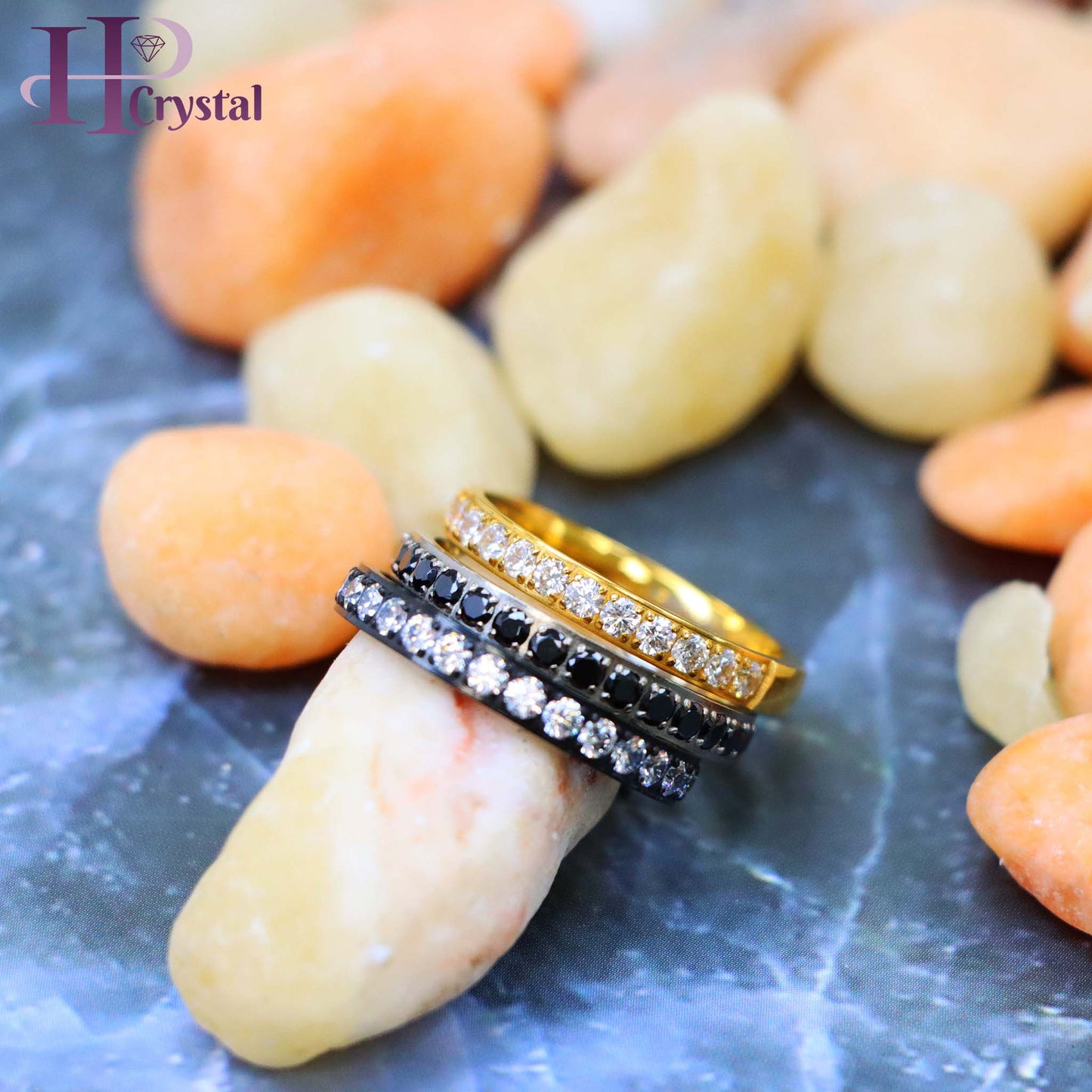 Men’s Titanium Gold & Black IP Plated Full Eternity CZ Ring – Wedding Band