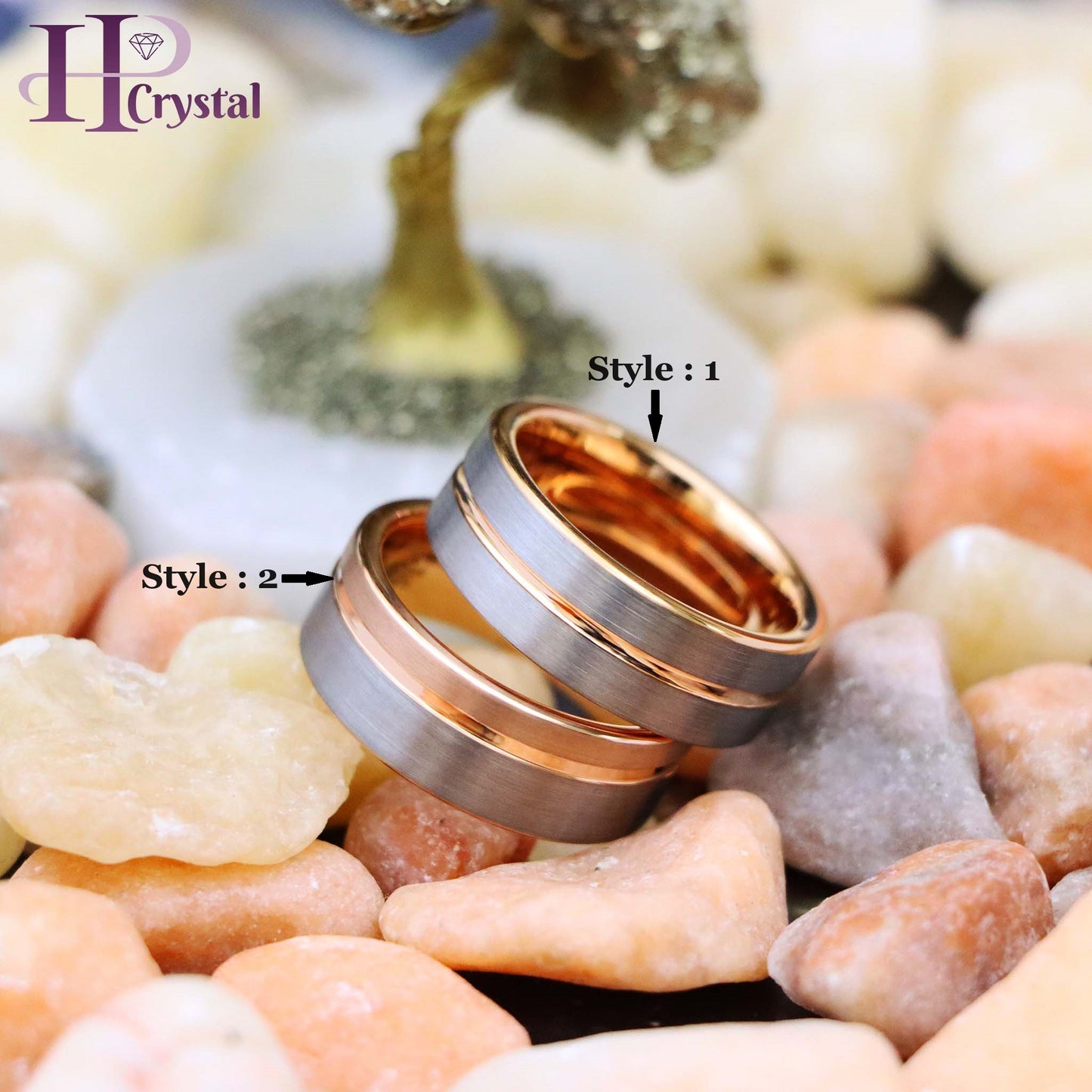 Rose Gold IP Plated Inside & Groove Brushed Center Tungsten Ring