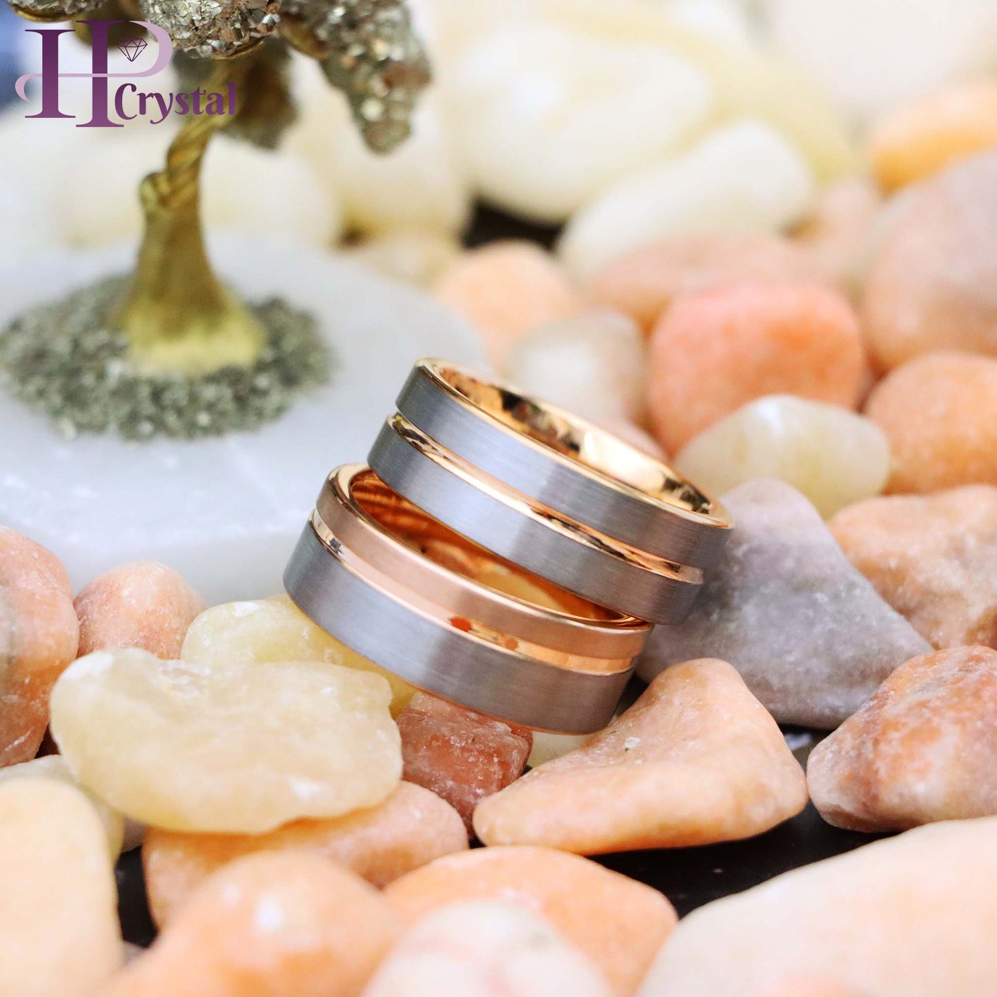 Rose Gold IP Plated Inside & Groove Brushed Center Tungsten Ring