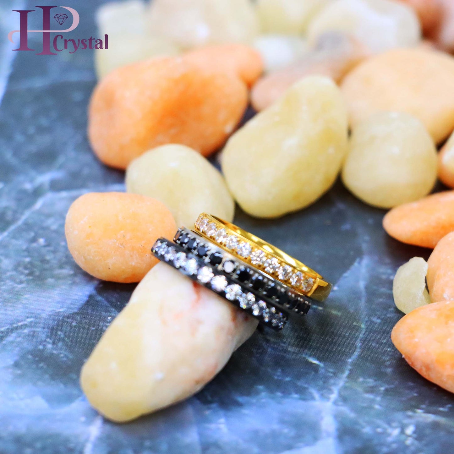 Men’s Titanium Gold & Black IP Plated Full Eternity CZ Ring – Wedding Band