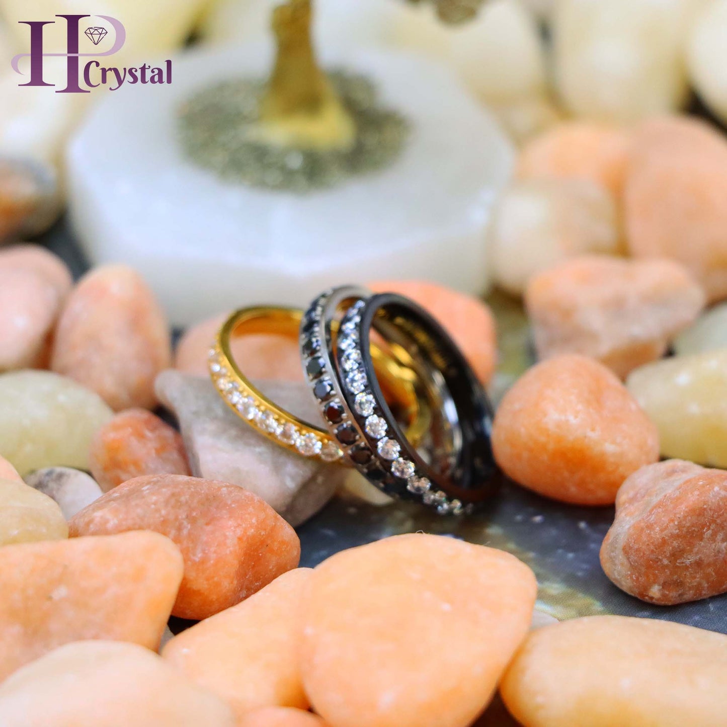 Men’s Titanium Gold & Black IP Plated Full Eternity CZ Ring – Wedding Band