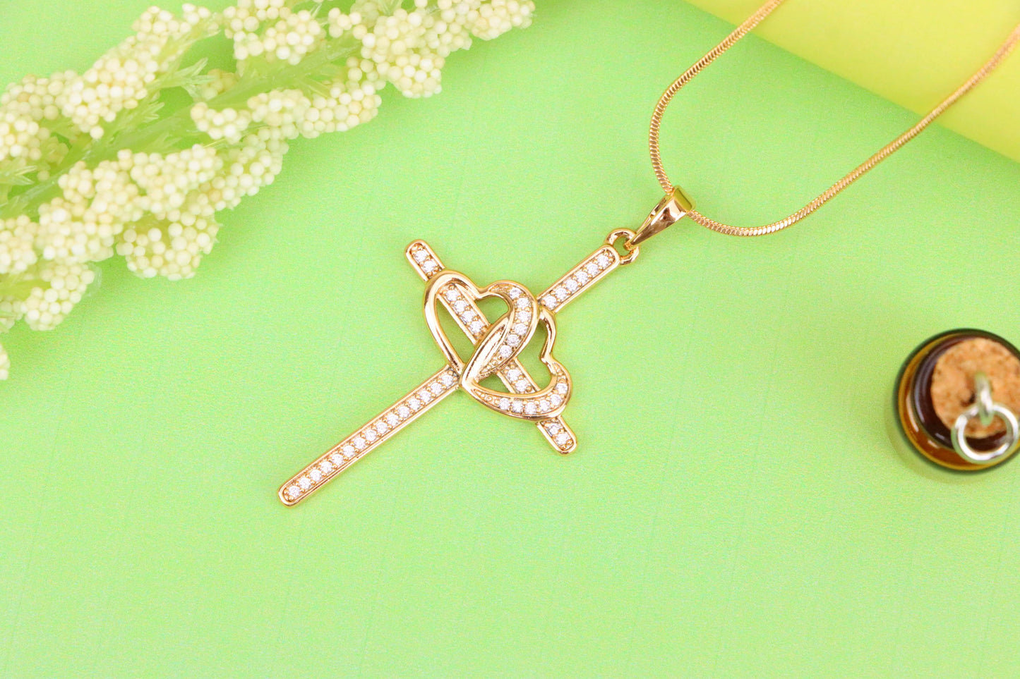 Cross Pendant with Interlocked Hearts & Crystals, XPPT1569 (2144-9)