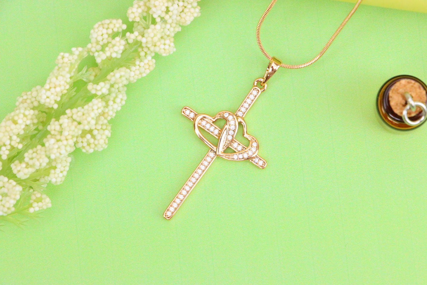 Cross Pendant with Interlocked Hearts & Crystals, XPPT1569 (2144-9)