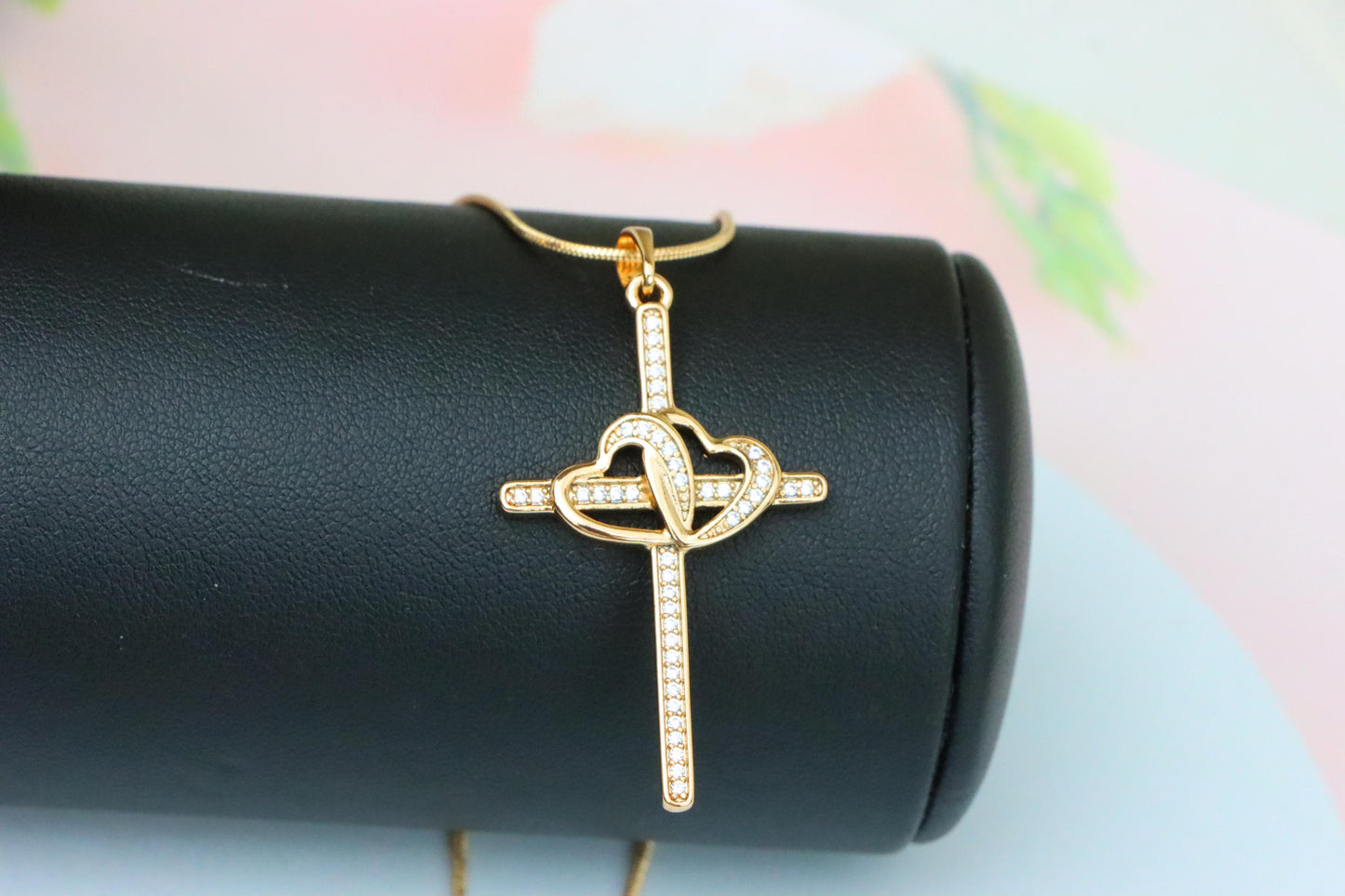 Cross Pendant with Interlocked Hearts & Crystals, XPPT1569 (2144-9)