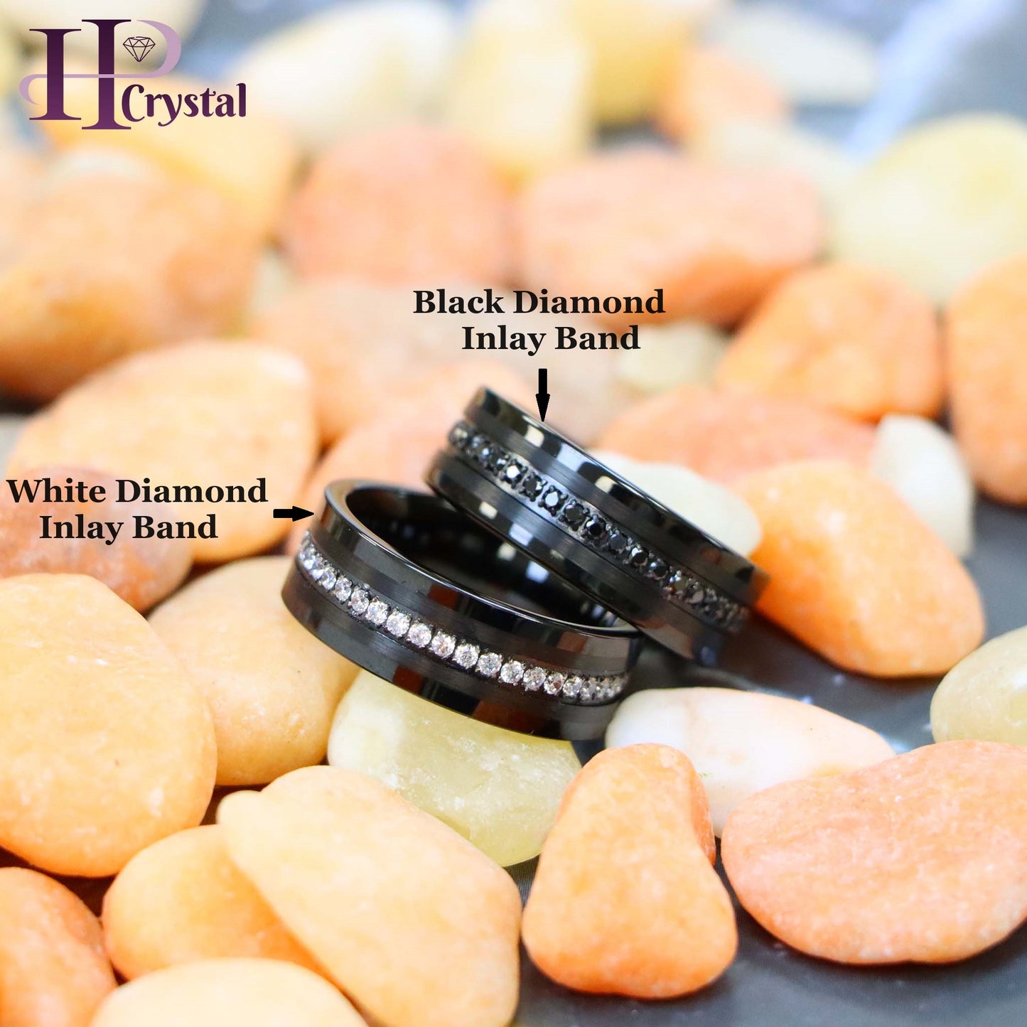 Black IP Plated Prong-set Round-cut White/Black CZ Eternity Tungsten Ring
