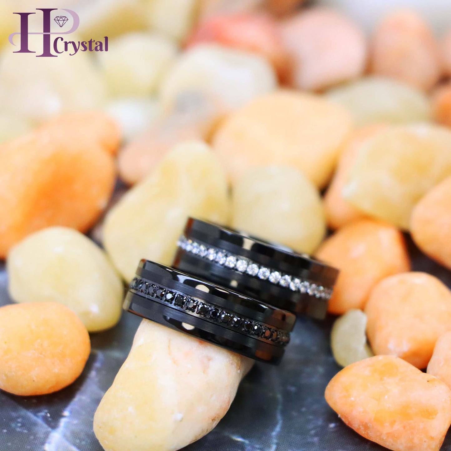 Black IP Plated Prong-set Round-cut White/Black CZ Eternity Tungsten Ring